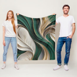 Golden Air – Emerald & Gold Flowing Abstract Fleecedecke