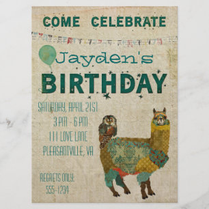Golden Alpaca Aquamarin Owl Geburtstag Einladung
