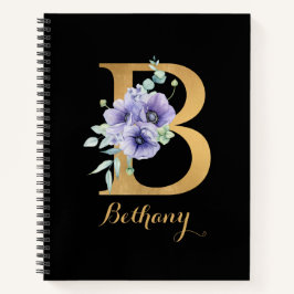 Golden Alphabet B mit Blume Personalisiert Notizbuch