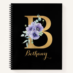 Golden Alphabet B mit Blume Personalisiert Notizbuch