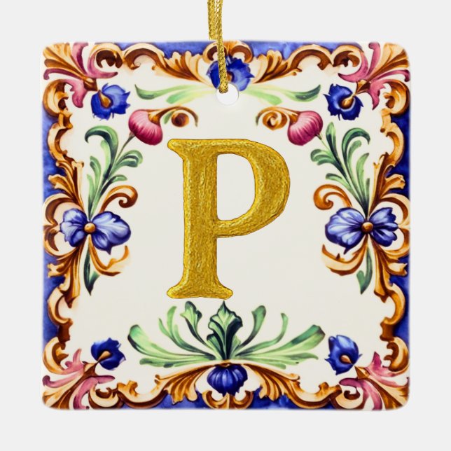 Golden Alphabet – Letter P Keramikornament (Vorderseite)