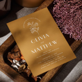 Golden Amber Minimalistische Hochzeit. QR und Foto Einladung