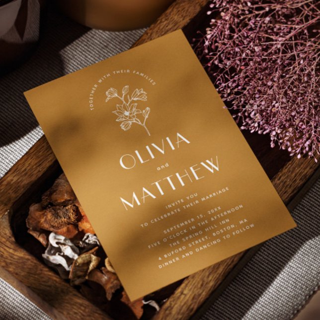 Golden Amber Minimalistische Hochzeit. QR und Foto Einladung (Von Creator hochgeladen)