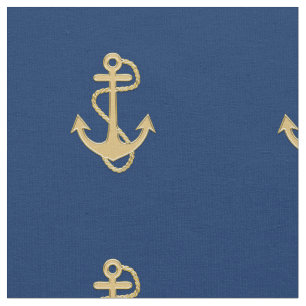 Golden Anchor auf dem Navy Blue Nautical Fabric Stoff