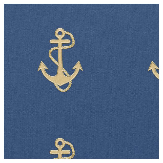 Golden Anchor auf dem Navy Blue Nautical Fabric Stoff (Nahaufnahme)