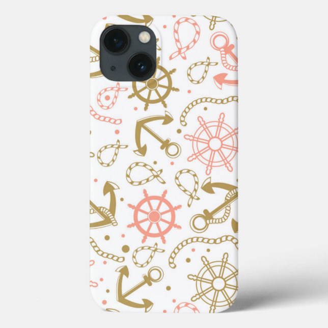 Golden Anchor Muster Case-Mate iPhone Hülle (Rückseite)
