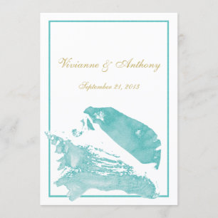 Golden and Aqua Marine Seashell Wedding Einladung