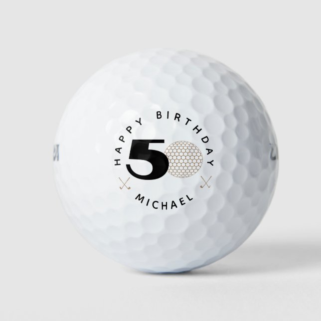 Golden and Black 50. Geburtstag Golf Balls Golfball (Vorderseite)