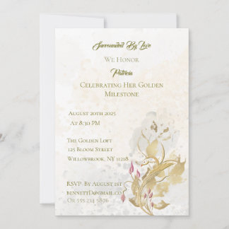 Golden and Blush Bloral 50. Geburtstag Einladung