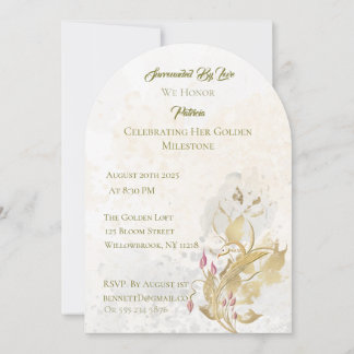 Golden and Blush Bloral 50. Geburtstag Einladung