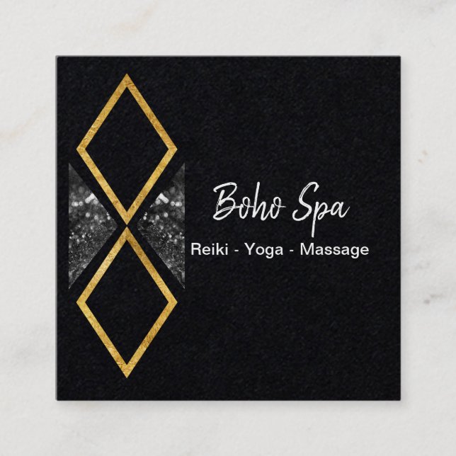 Golden and Gliiter Geometric Boho Quadratische Visitenkarte (Vorderseite)