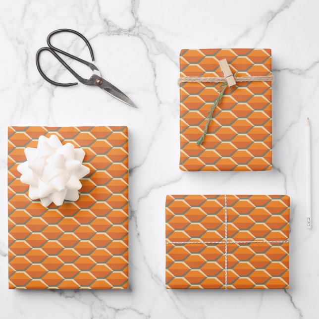 Golden and Orange Beve Hive Pattern Geschenkpapier Set (Vorderseite)
