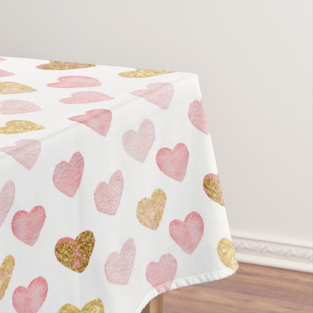 Golden and Pink Hearts Muster Tischdecke (Beispiel)