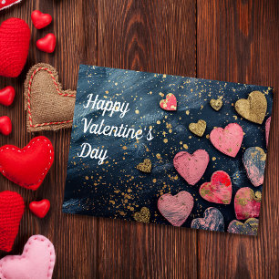Golden and Pink Hearts on dark ground Valentine's Postkarte