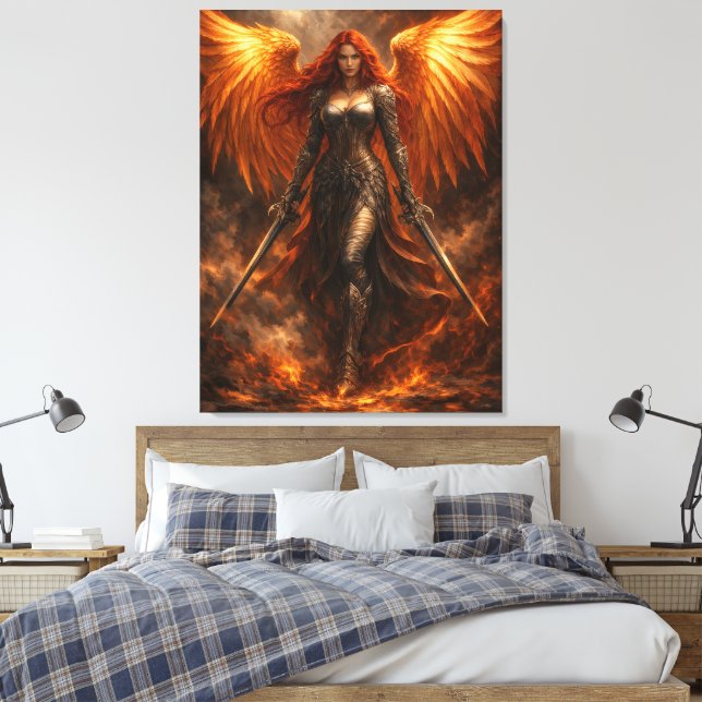 Golden Angel of Fire | Epic Fantasy Wall Art Leinwanddruck (Insitu (Schlafzimmer))