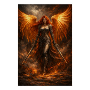 Golden Angel of Fire Epic Fantasy Wall Art Poster