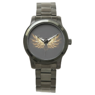 Golden Angel Wings auf schwarzem Hintergrund Armbanduhr
