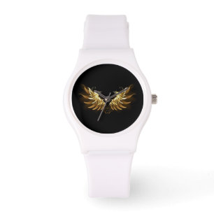 Golden Angel Wings auf schwarzem Hintergrund Armbanduhr