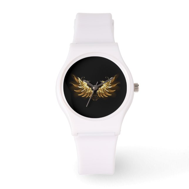 Golden Angel Wings auf schwarzem Hintergrund Armbanduhr (Vorderseite)