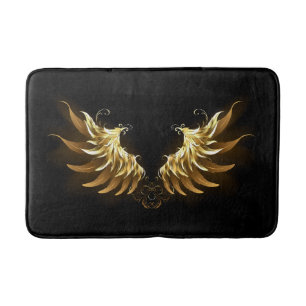 Golden Angel Wings auf schwarzem Hintergrund Badematte