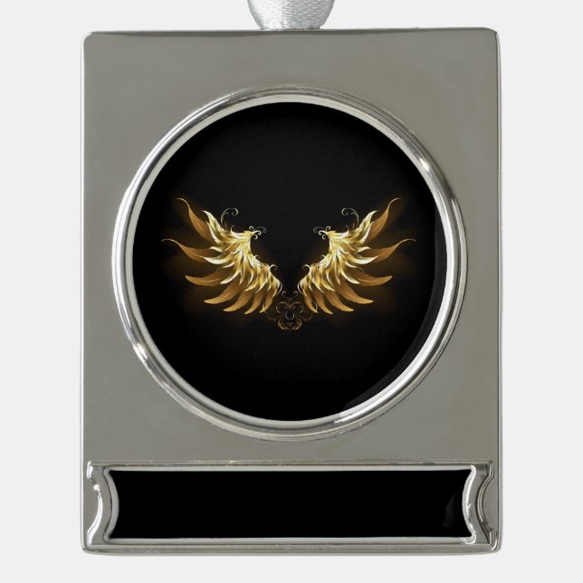 Golden Angel Wings auf schwarzem Hintergrund Banner-Ornament Silber (Vorderseite)