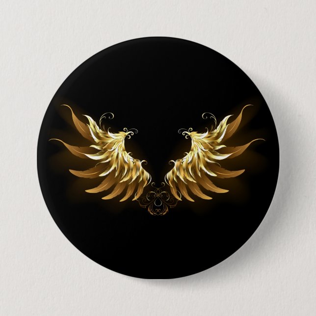 Golden Angel Wings auf schwarzem Hintergrund Button (Vorderseite)