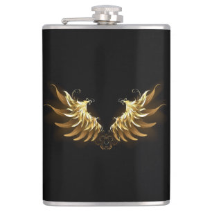 Golden Angel Wings auf schwarzem Hintergrund Flachmann