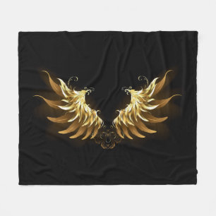Golden Angel Wings auf schwarzem Hintergrund Fleecedecke