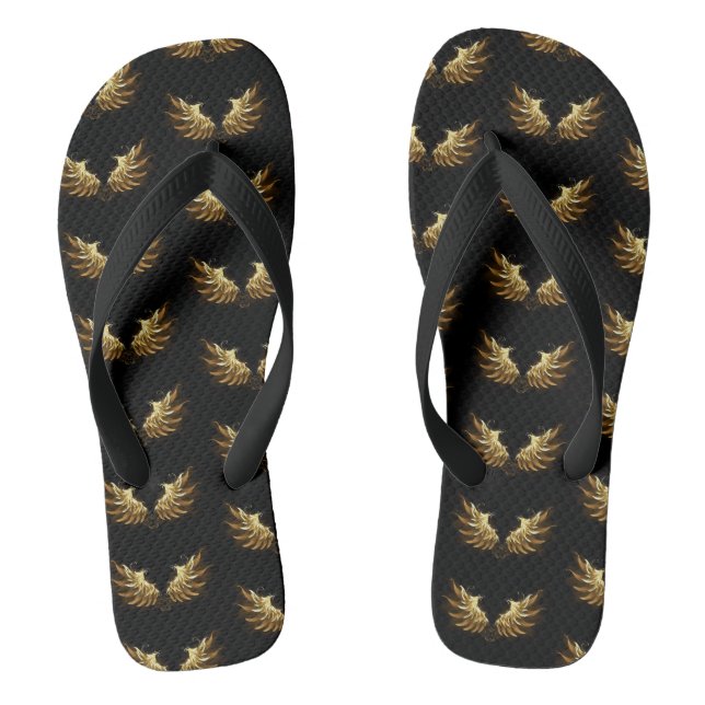 Golden Angel Wings auf schwarzem Hintergrund Flip Flops (Fußbett)