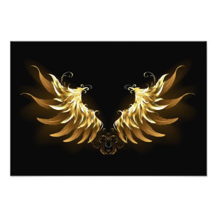 Golden Angel Wings auf schwarzem Hintergrund Fotodruck