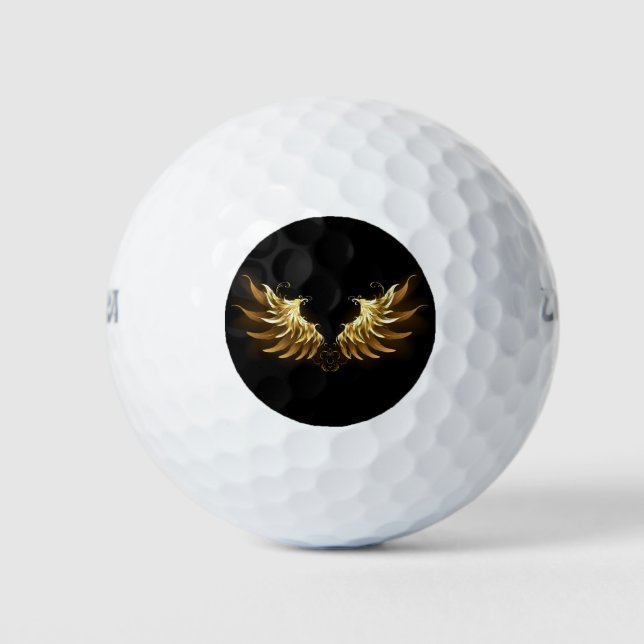Golden Angel Wings auf schwarzem Hintergrund Golfball (Vorderseite)
