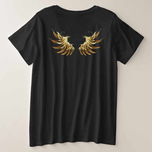 Golden Angel Wings auf schwarzem Hintergrund Große Größe T-Shirt (Design Rückseite)