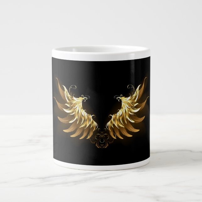 Golden Angel Wings auf schwarzem Hintergrund Jumbo-Tasse (Vorderseite)