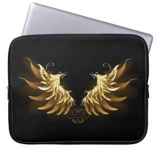 Golden Angel Wings auf schwarzem Hintergrund Laptopschutzhülle
