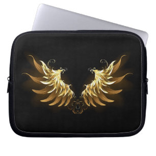 Golden Angel Wings auf schwarzem Hintergrund Laptopschutzhülle