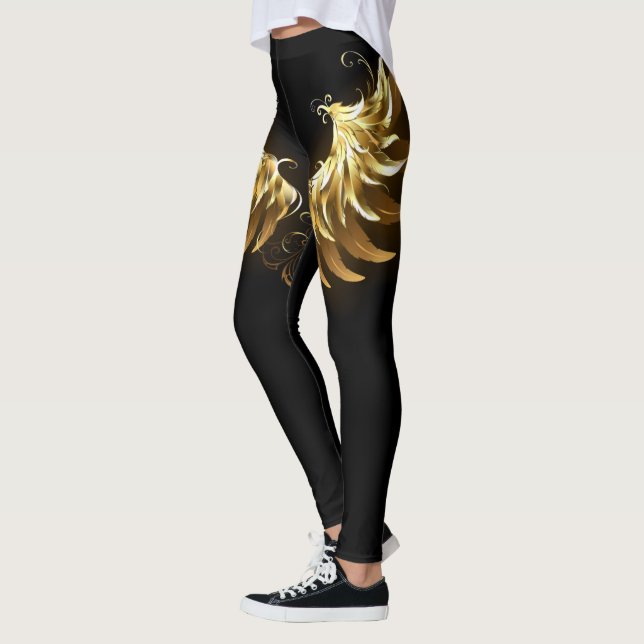 Golden Angel Wings auf schwarzem Hintergrund Leggings (Links)