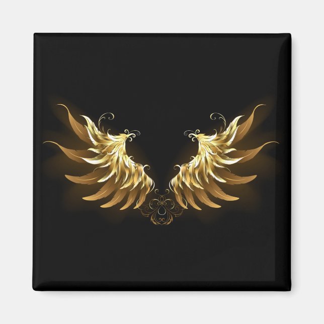 Golden Angel Wings auf schwarzem Hintergrund Magnet (Vorne)