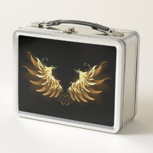 Golden Angel Wings auf schwarzem Hintergrund Metall Brotdose
