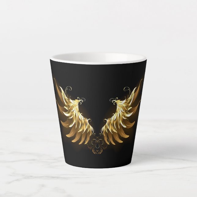 Golden Angel Wings auf schwarzem Hintergrund Milchtasse (Vorderseite)
