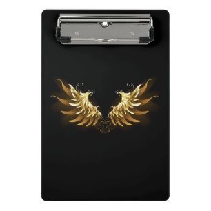 Golden Angel Wings auf schwarzem Hintergrund Mini Klemmbrett