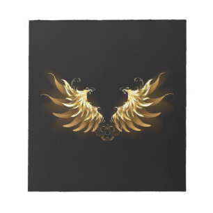 Golden Angel Wings auf schwarzem Hintergrund Notizblock