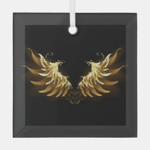 Golden Angel Wings auf schwarzem Hintergrund Ornament Aus Glas