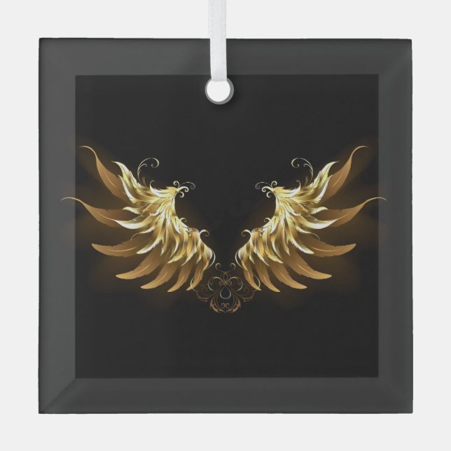 Golden Angel Wings auf schwarzem Hintergrund Ornament Aus Glas