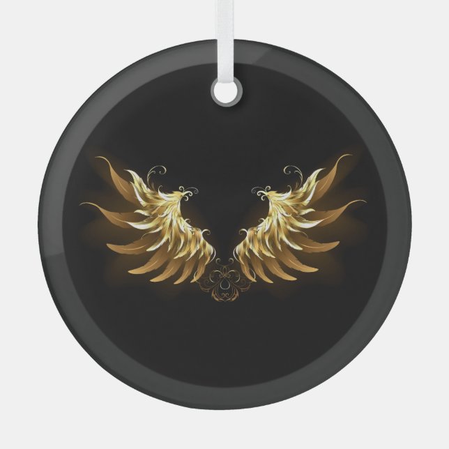 Golden Angel Wings auf schwarzem Hintergrund Ornament Aus Glas (Vorderseite)