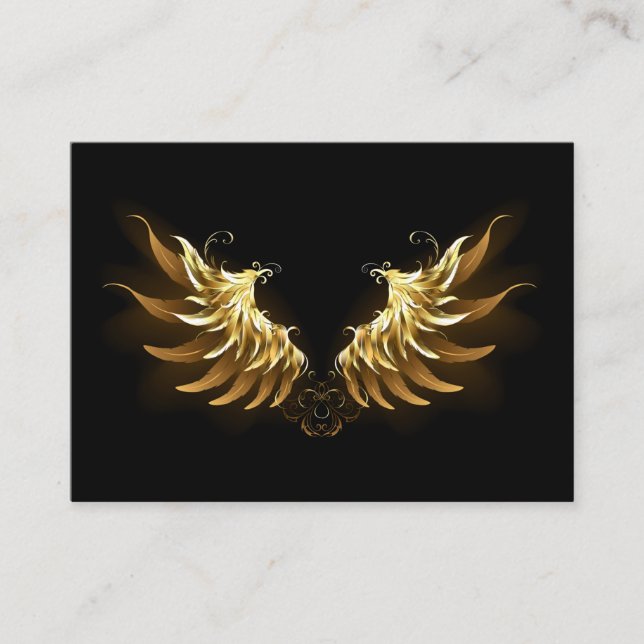 Golden Angel Wings auf schwarzem Hintergrund Platzkarte (Vorderseite)