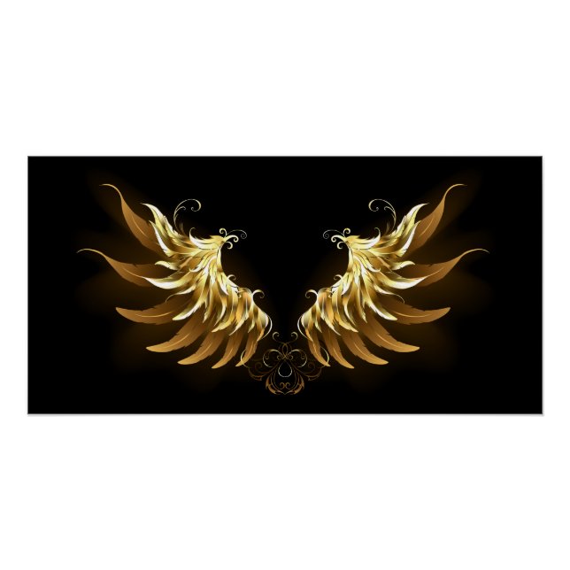 Golden Angel Wings auf schwarzem Hintergrund Poster (Vorderseite)