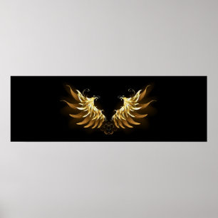 Golden Angel Wings auf schwarzem Hintergrund Poster