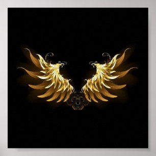 Golden Angel Wings auf schwarzem Hintergrund Poster