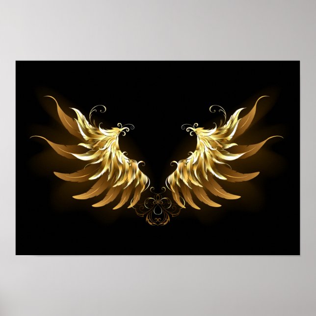 Golden Angel Wings auf schwarzem Hintergrund Poster (Vorne)