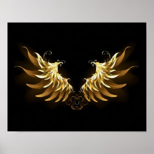 Golden Angel Wings auf schwarzem Hintergrund Poster